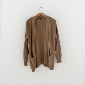 Quince Florence Sweater XS Tan Camel Organic Cotton Open Front Cardigan Ribbed